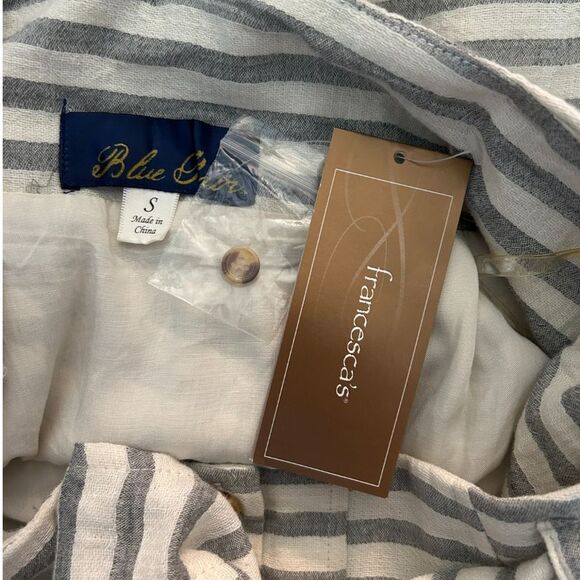 Francesca's Blue Rain Striped‎ Button-Front Skirt with Tie Waist Small - Picture 7 of 9